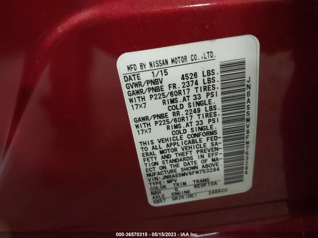 Nissan Rogue Select S 2015 JN8AS5MV9FW753294 Image 9