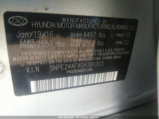 Hyundai Sonata 2.4l Se 2016 5NPE24AFXGH381203 Image 10