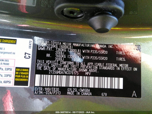 2022 Lexus RX, VIN: 2T2SGMDA7NC076175