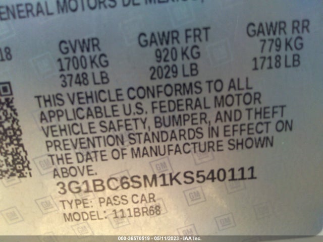 Chevrolet CRUZE LS 2019 3G1BC6SM1KS540111 Image 9