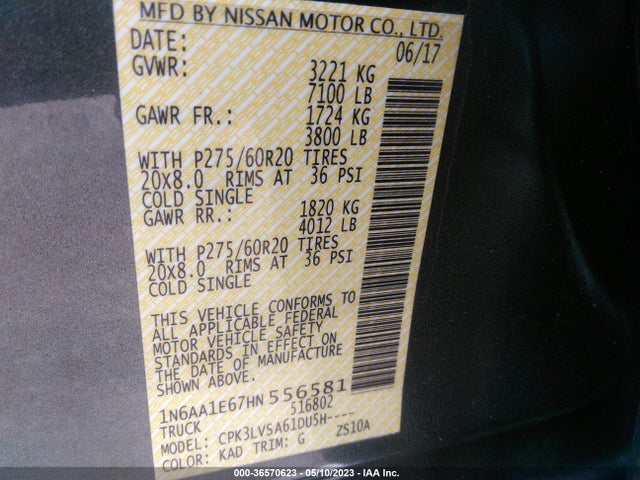 Nissan Titan Sl 2017 1N6AA1E67HN556581 Image 10