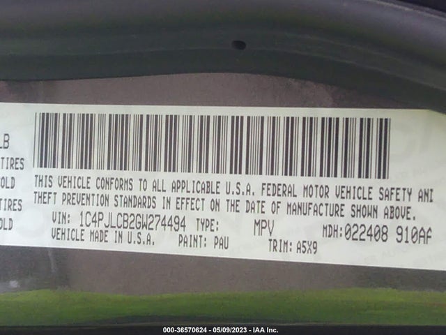 1C4PJLCB2GW274494 Jeep Cherokee Latitude
