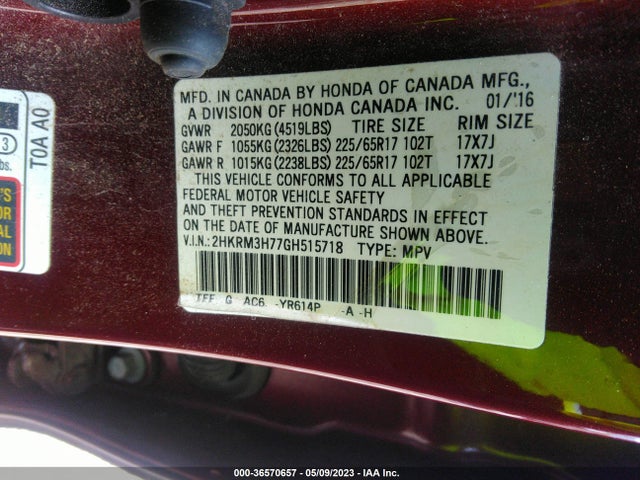 Honda Cr-v Ex-l 2016 2HKRM3H77GH515718 Image 10