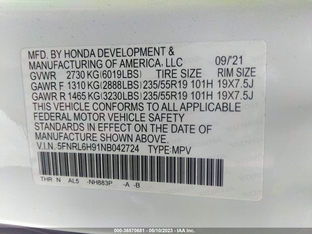 Honda Odyssey Elite 2022 5FNRL6H91NB042724 Image 11