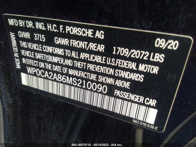 2021 Porsche 718, VIN: WP0CA2A86MS210090