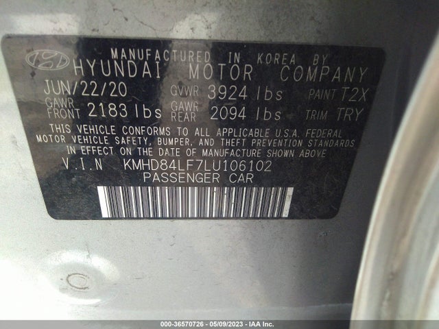 Hyundai ELANTRA SEL 2020 KMHD84LF7LU106102 Image 11
