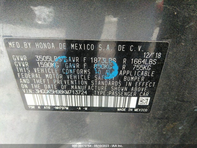 Honda Fit Ex-l 2019 3HGGK5H98KM713724 Image 10