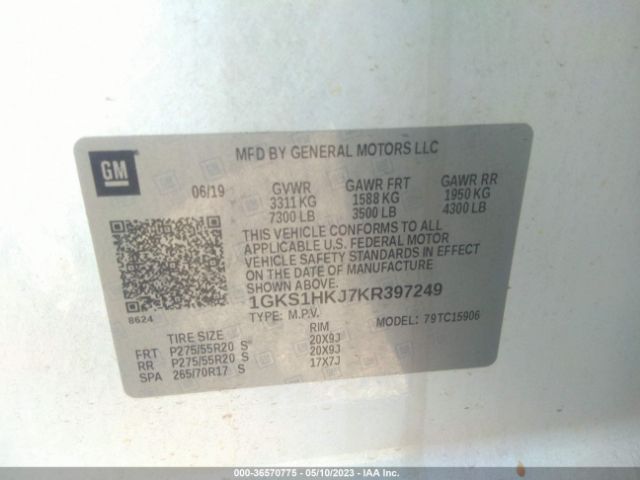 1GKS1HKJ7KR397249 GMC YUKON XL DENALI