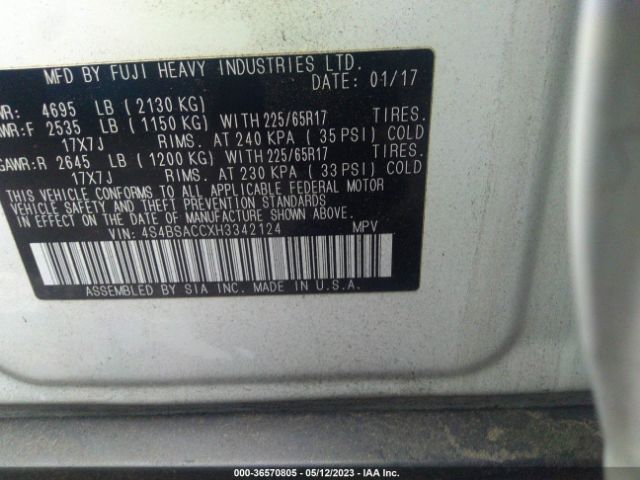 4S4BSACCXH3342124 Subaru Outback Premium