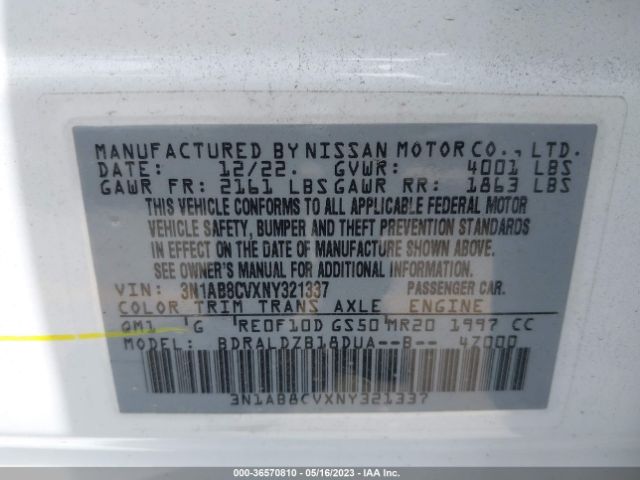 3N1AB8CVXNY321337 Nissan SENTRA SV