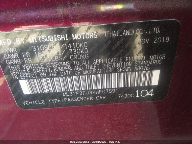 ML32F3FJ3KHF07591 Mitsubishi Mirage G4 Es/rf