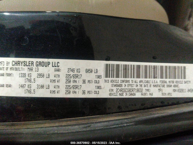 2013 DODGE GRAND CARAVAN SXT VIN: 2C4RDGCG8DR718632