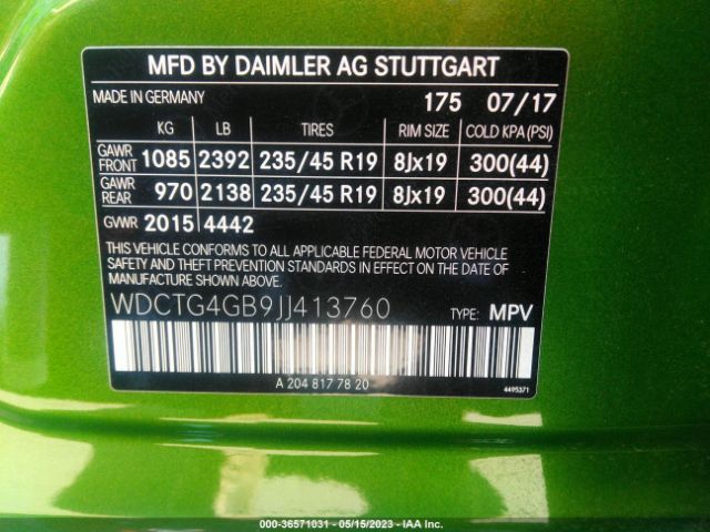 WDCTG4GB9JJ413760 Mercedes-Benz Gla Gla 250