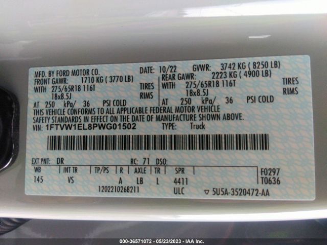 1FTVW1EL8PWG01502 Ford F-150 Lightning Pro/xlt/lariat
