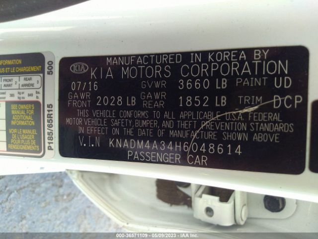 KNADM4A34H6048614 KIA RIO LX