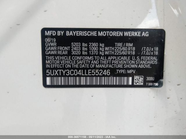 BMW X3 Sdrive30i 2020 5UXTY3C04LLE55246 Image 9