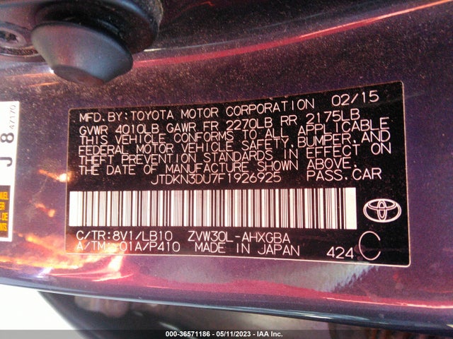 Toyota Prius Four 2015 JTDKN3DU7F1926925 Image 10