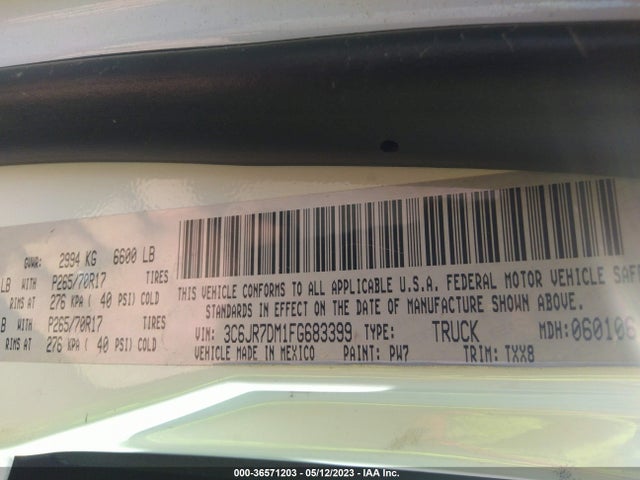 RAM 1500 Tradesman 2015 3C6JR7DM1FG683399 Image 10