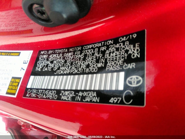 2019 Toyota Prius, VIN: JTDKARFP2K3118700
