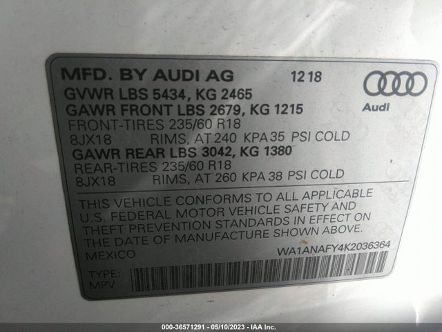WA1ANAFY4K2036364 Audi Q5 PREMIUM