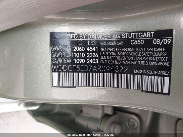 2010 MERCEDES-BENZ C-CLASS C 300 VIN: WDDGF5EB7AR094322
