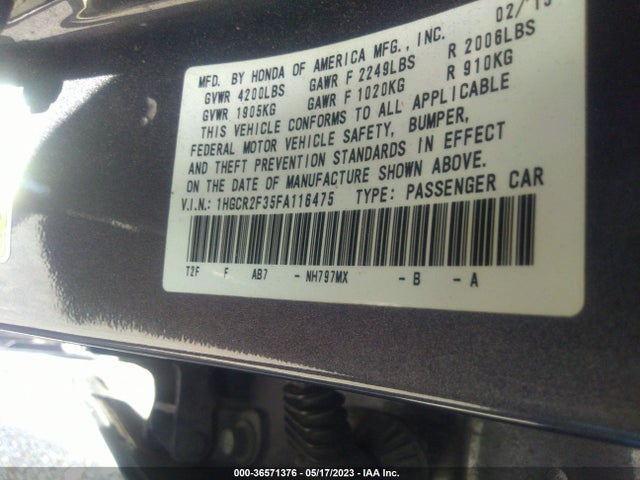 Honda Accord Sedan Lx 2015 1HGCR2F35FA116475 Image 9