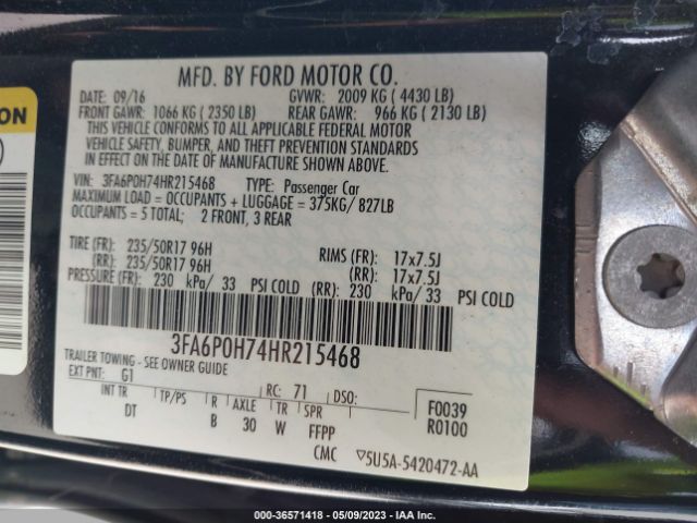 3FA6P0H74HR215468 Ford FUSION SE