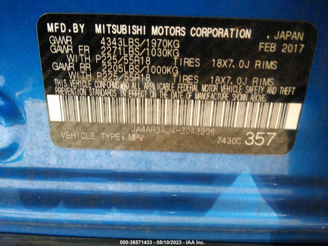 JA4AR3AU4HZ043206 Mitsubishi Outlander Sport 2.0