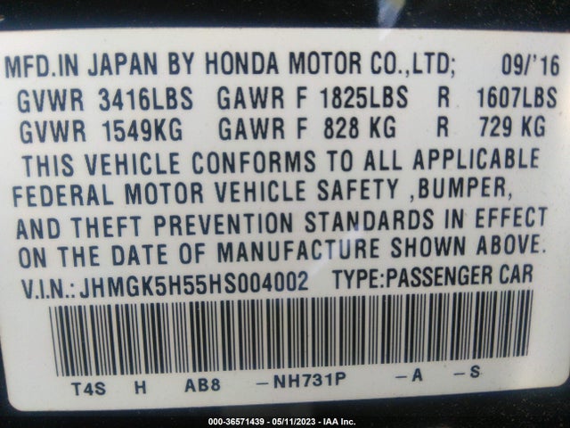 Honda FIT LX 2017 JHMGK5H55HS004002 Image 9