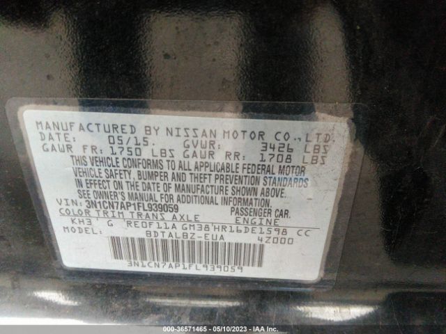 3N1CN7AP1FL939059 Nissan VERSA SV