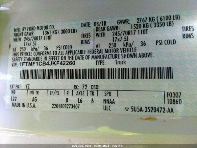 1FTMF1CB4JKF42260 Ford F-150 Xl/xlt