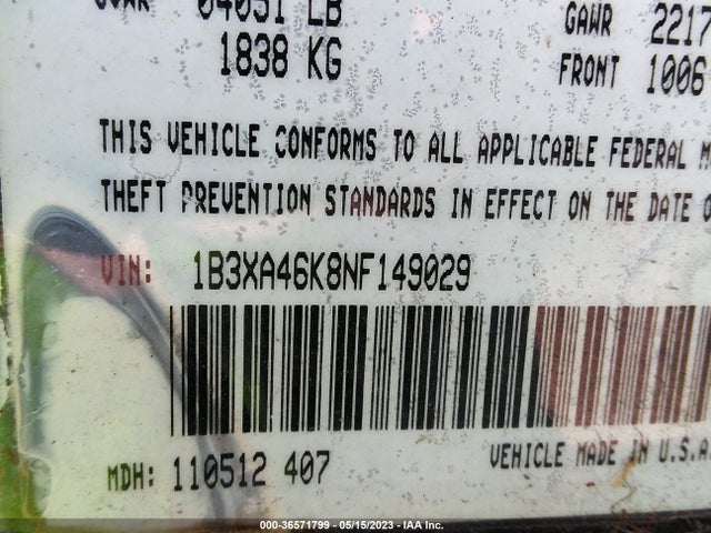 1992 DODGE SPIRIT VIN: 1B3XA46K8NF149029