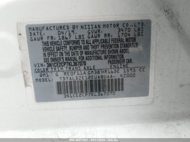 3N1CE2CP7KL367070 Nissan Versa Note Sv