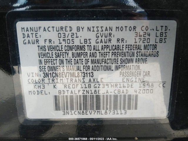 Nissan VERSA SV 2021 3N1CN8EV7ML873113 Image 11