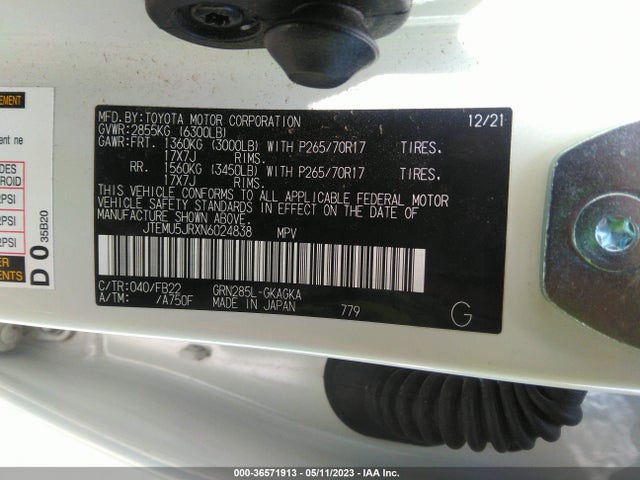 Toyota 4RUNNER SR5 2022 JTEMU5JRXN6024838 Image 11