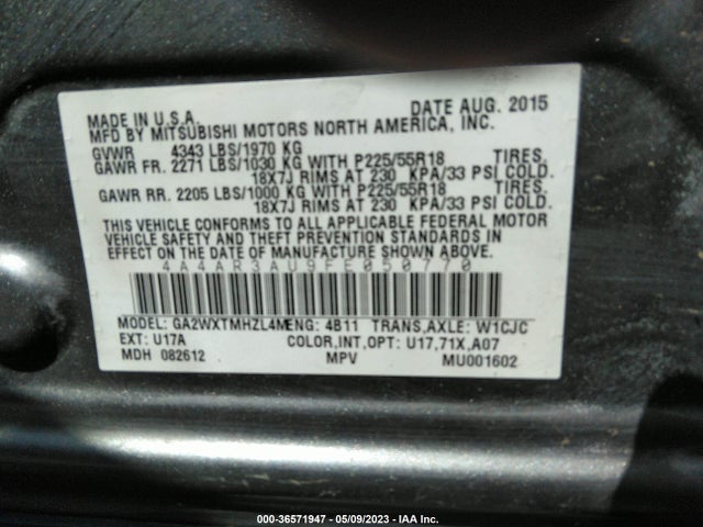 4A4AR3AU9FE050770 Mitsubishi Outlander Sport Es