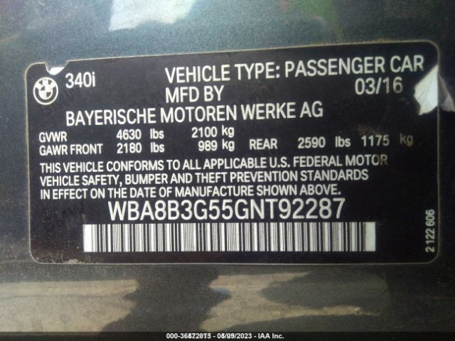 WBA8B3G55GNT92287 BMW 3 Series 340i
