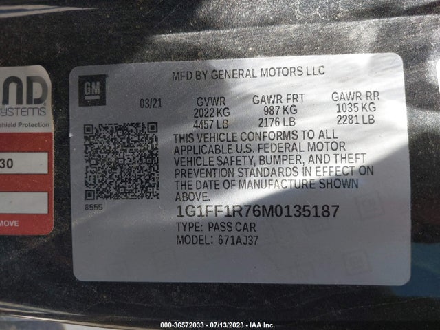 Chevrolet CAMARO LT1 2021 1G1FF1R76M0135187 Image 9