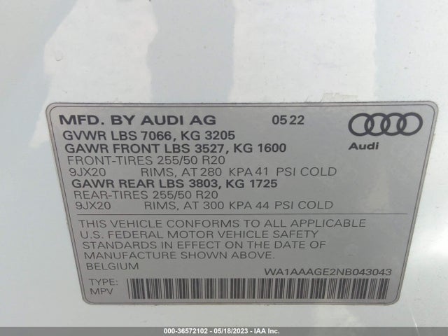 2022 Audi e-tron, VIN: WA1AAAGE2NB043043