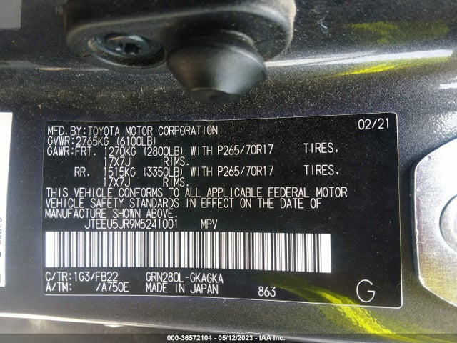 Toyota 4RUNNER SR5 2021 JTEEU5JR9M5241001 Image 11