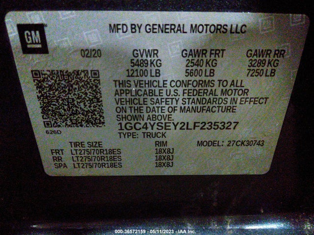 2020 Chevrolet Silverado 3500, VIN: 1GC4YSEY2LF235327