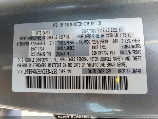 2010 MAZDA CX-7 GRAND TOURING VIN: JM3ER4W35A0334568