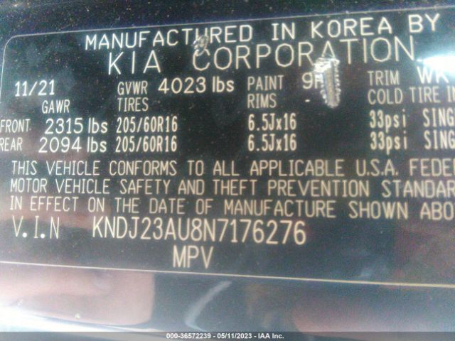 KNDJ23AU8N7176276 KIA SOUL LX