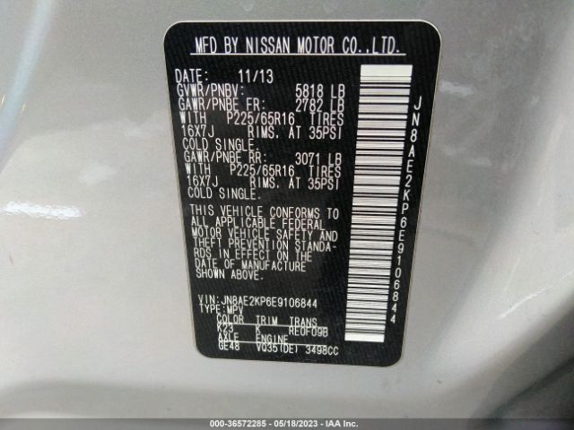 JN8AE2KP6E9106844 Nissan Quest Sv