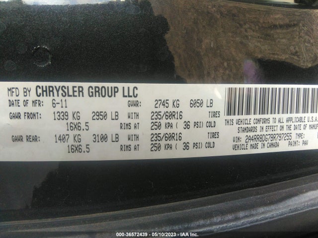 2011 CHRYSLER TOWN & COUNTRY TOURING-L VIN: 2A4RR8DG7BR797255