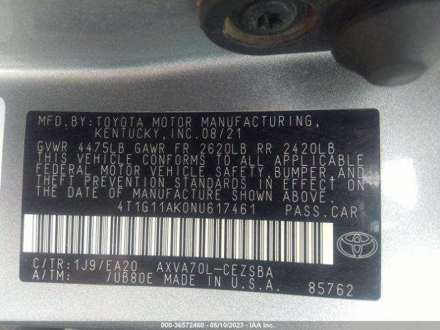 Toyota CAMRY SE 2022 4T1G11AK0NU617461 Image 9