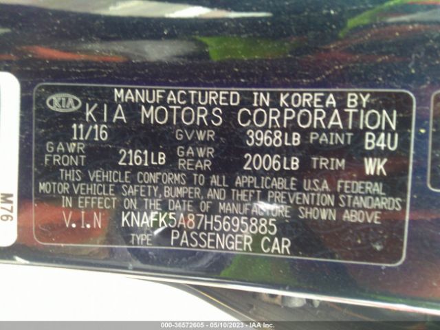 KNAFK5A87H5695885 KIA Forte5 Lx