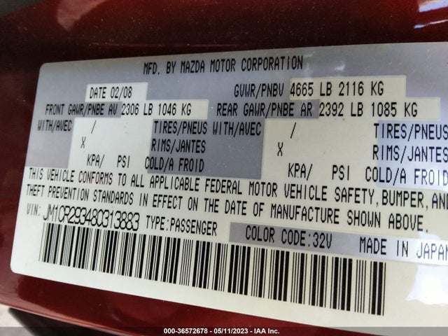 2008 MAZDA MAZDA5 GRAND TOURING VIN: JM1CR293480313883