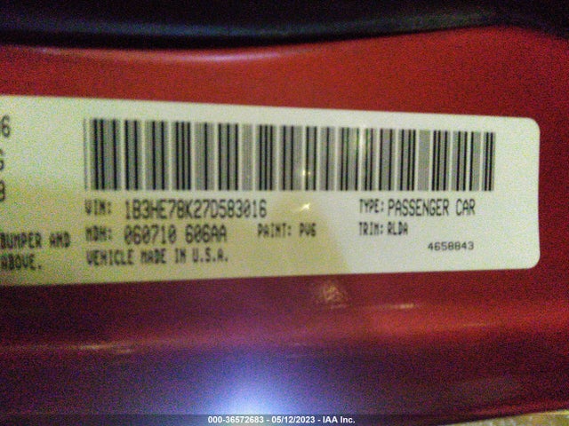 2007 DODGE CALIBER R/T VIN: 1B3HE78K27D583016