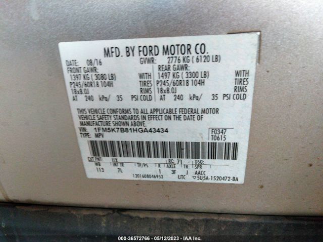 1FM5K7B81HGA43434 Ford Explorer Base